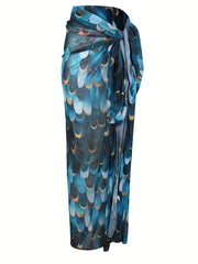 Mesh Sarong Cover Up Tie Side Maxi Skirt