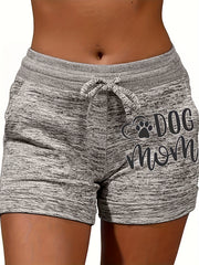 Dog Paw & Letter Print Drawstring Shorts with Pockets
