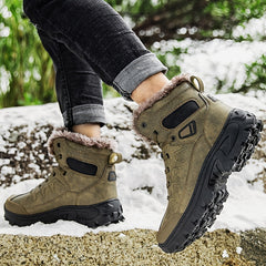 Men's Leather Snow Boots Warm Fleece Anti-Skid Hiking Winter Boots