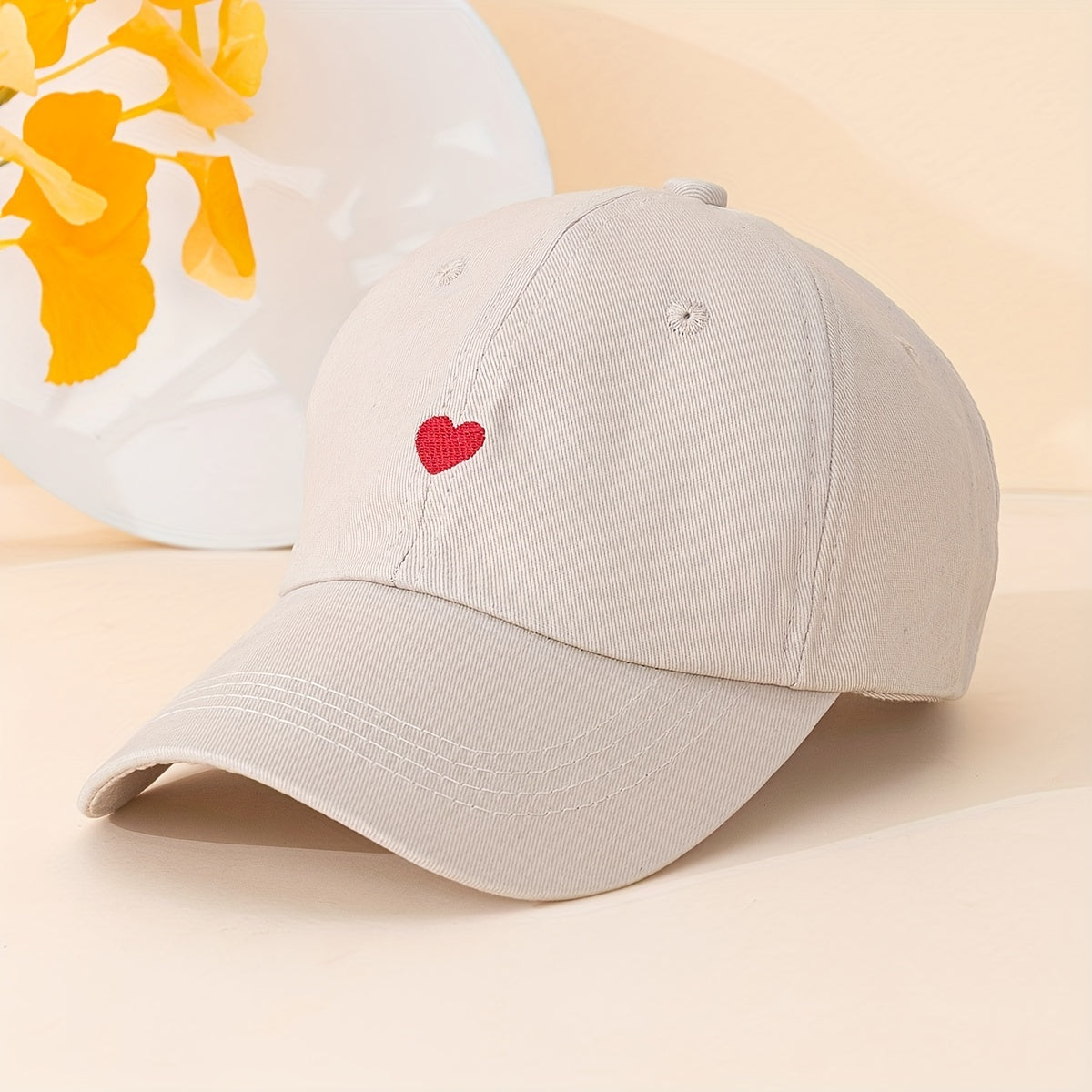 Unisex Sunshade Adjustable Baseball Cap with Heart Embroidery