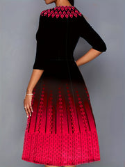 Geometric Print Half Sleeve Round Neck Dress