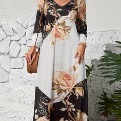 Colorblock Floral Print Maxi Dress
