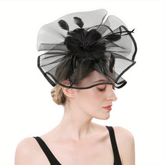 Large Mesh Faux Feather Fascinator Head Piece Hair Accessories