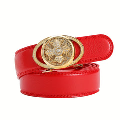 Men's Rotating Buckle PU Leather Business Suit Waist Strap