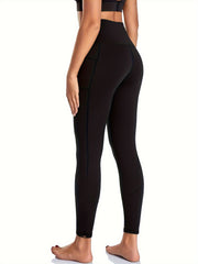 Solid Sports Leggings With Pocket High Stretch Yoga Workout Tight Pants