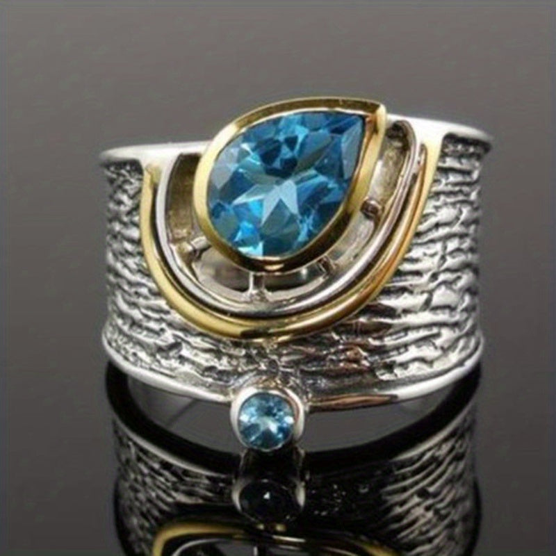 Vintage Style Zircon Finger Ring Inlaid Water Drop Shape Band Jewelry