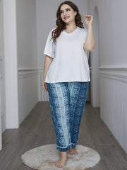 Colorblock Short Sleeve Tee & Tie Dye Print Pajama Set