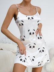 Panda Print Nightdress Crew Neck Sleep Dress Women's Sleepwear
