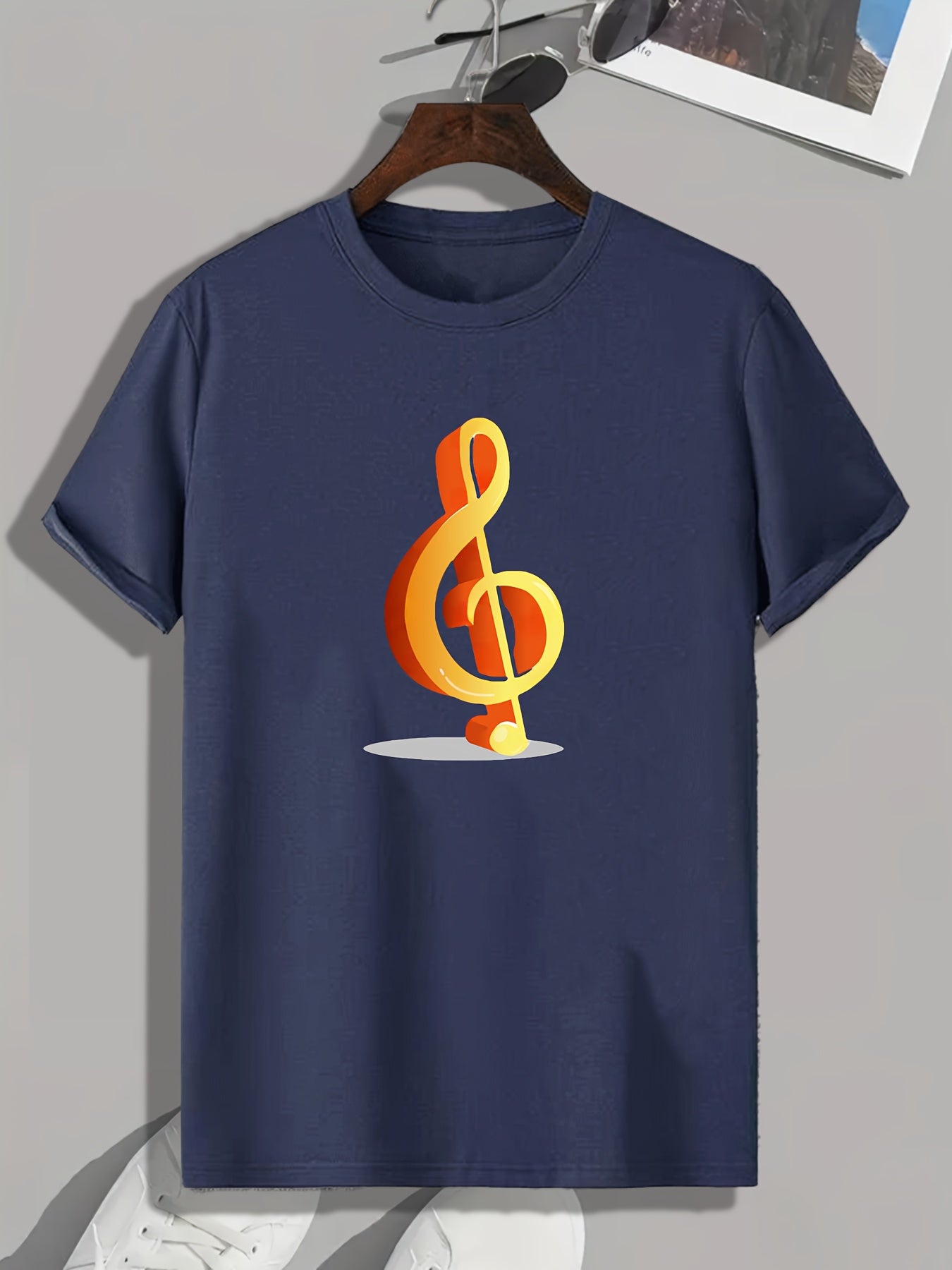 Music Note Pattern Print Men's Sports T-shirt