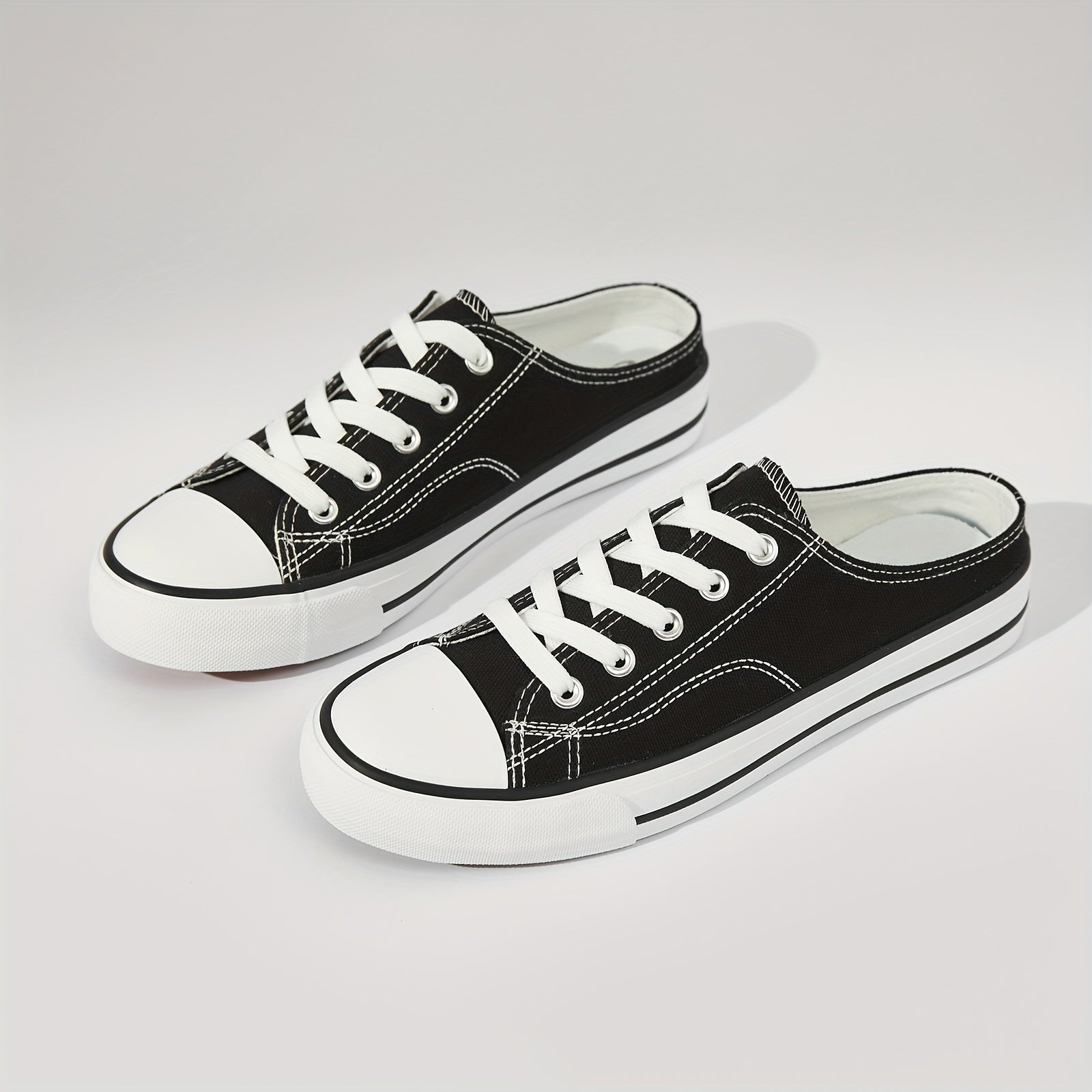 Flat Mules Canvas Sneakers Lace Up Casual Slip On Shoes