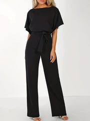 Short Sleeve Straight Leg Jumpsuit Solid Casual for Spring & Summer