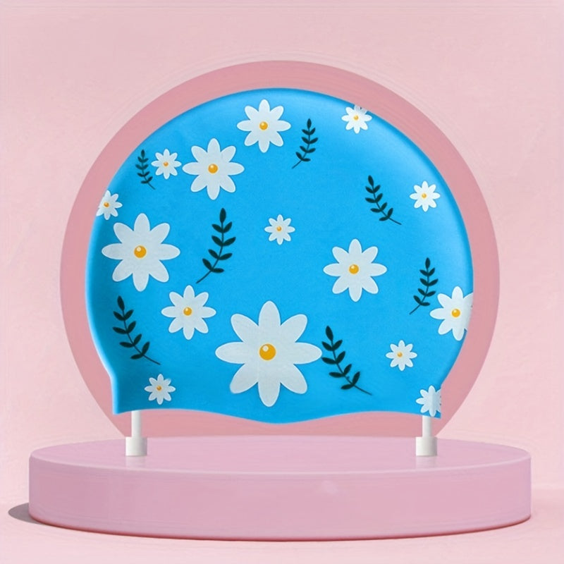 Women's Silicone Swimming Cap Double sided Print Ear Protection