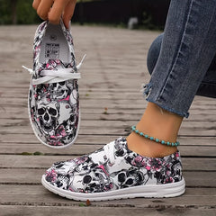 Women's Halloween Skull Print Canvas Shoes Flat Casual Sneakers