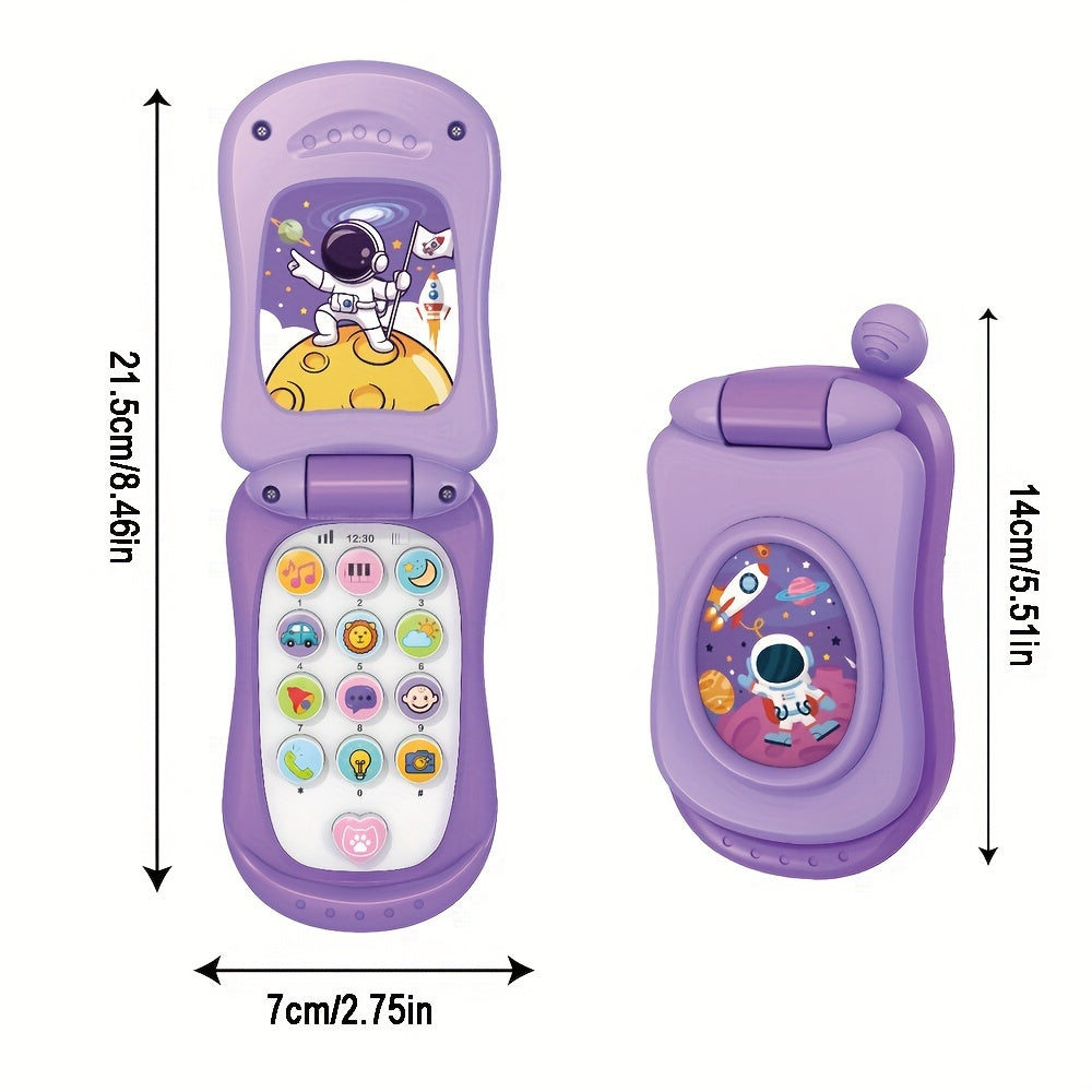 Interactive Cartoon Music Flip Phone Toy for Ages 3 in Purple Pink
