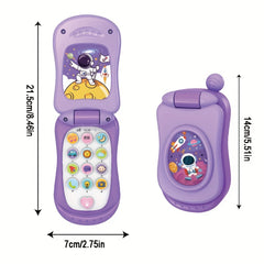 Interactive Cartoon Music Flip Phone Toy for Ages 3 in Purple Pink