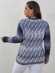 Women's Plus Ribbed Knit V-Neck Sweater Long Sleeve Pullover Jumper