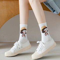 5 Pairs Cartoon Print Socks Comfy Mid Tube Stockings & Hosiery
