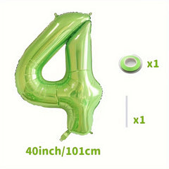 3pcs 101.6cm Green Foil Number Balloons w/ Ribbon & Straw