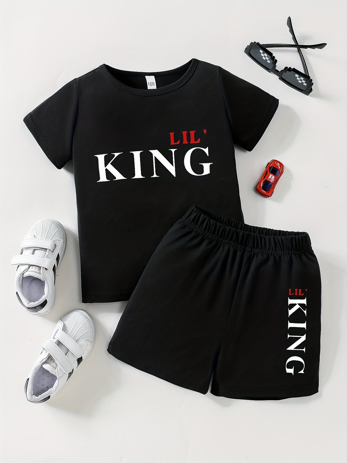 Boy's 2pc LIL KING Print T-shirt & Shorts Set