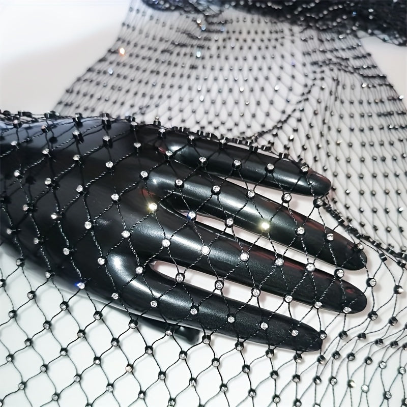 Stretch Rhinestone Mesh Fishnet Fabric DIY Carnival Party Glitter Headband Mask