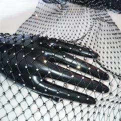 Stretch Rhinestone Mesh Fishnet Fabric DIY Carnival Party Glitter Headband Mask