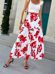 Floral Print Elastic Waist Long Skirt for Women