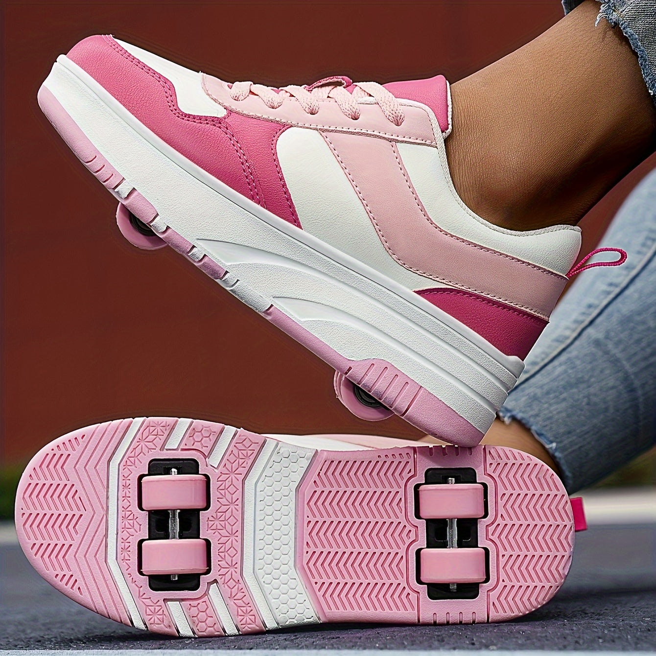 Girl's Roller Shoes Lace Up Comfy Detachable Wheel Skate Sneakers