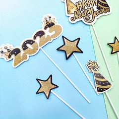 8pcs Happy Year Paper Cake Cupcake Toppers Party Supplies Decor