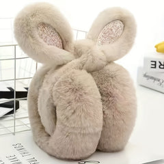 Plush Rabbit Ear Warmers Glitter Accents Cozy Winter Earmuffs for Women