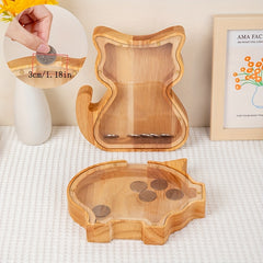 Wooden Coin Storage Jar Love Heart Kitten Gift Savings Wood Crafts Ornaments