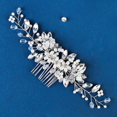 Faux Pearl Flower & Rhinestone Hair Comb Wedding Headwear
