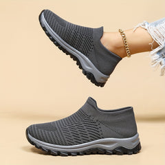Women's Gray Walking Shoes Lightweight Slip On Flat Shoes