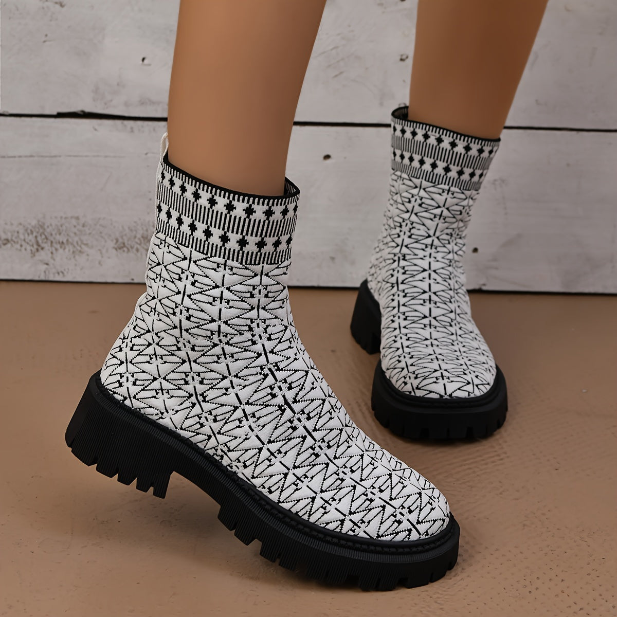 High Chunky Heeled Running Shoes Anti-slip Knit Leisure Sports