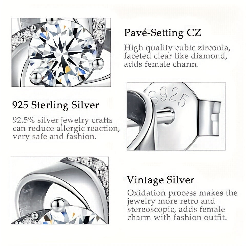 925 Silver Hypoallergenic Stud Earrings Triangle Braided Style Jewelry