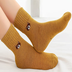 5 Pairs Solid Bear Cotton Socks for Autumn Winter