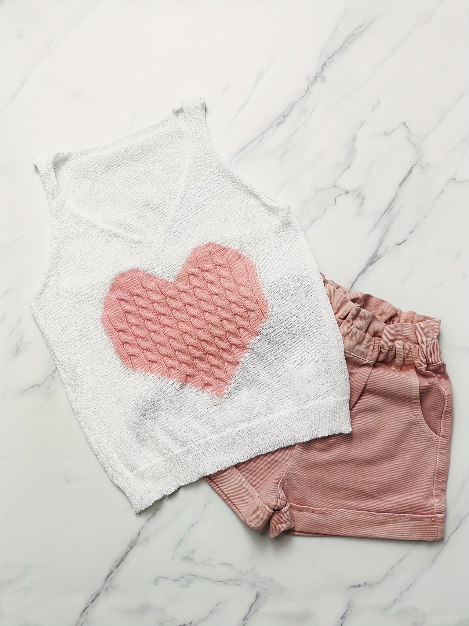 Heart Pattern Knitted Sweater Vest V-Neck Sleeveless Casual Vest