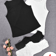 4pcs Solid Tank Tops Sleeveless Crew Neck Women's Lingerie
