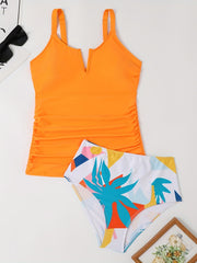 Plant Graphic V Neck Tankini Set Women's Swimwear