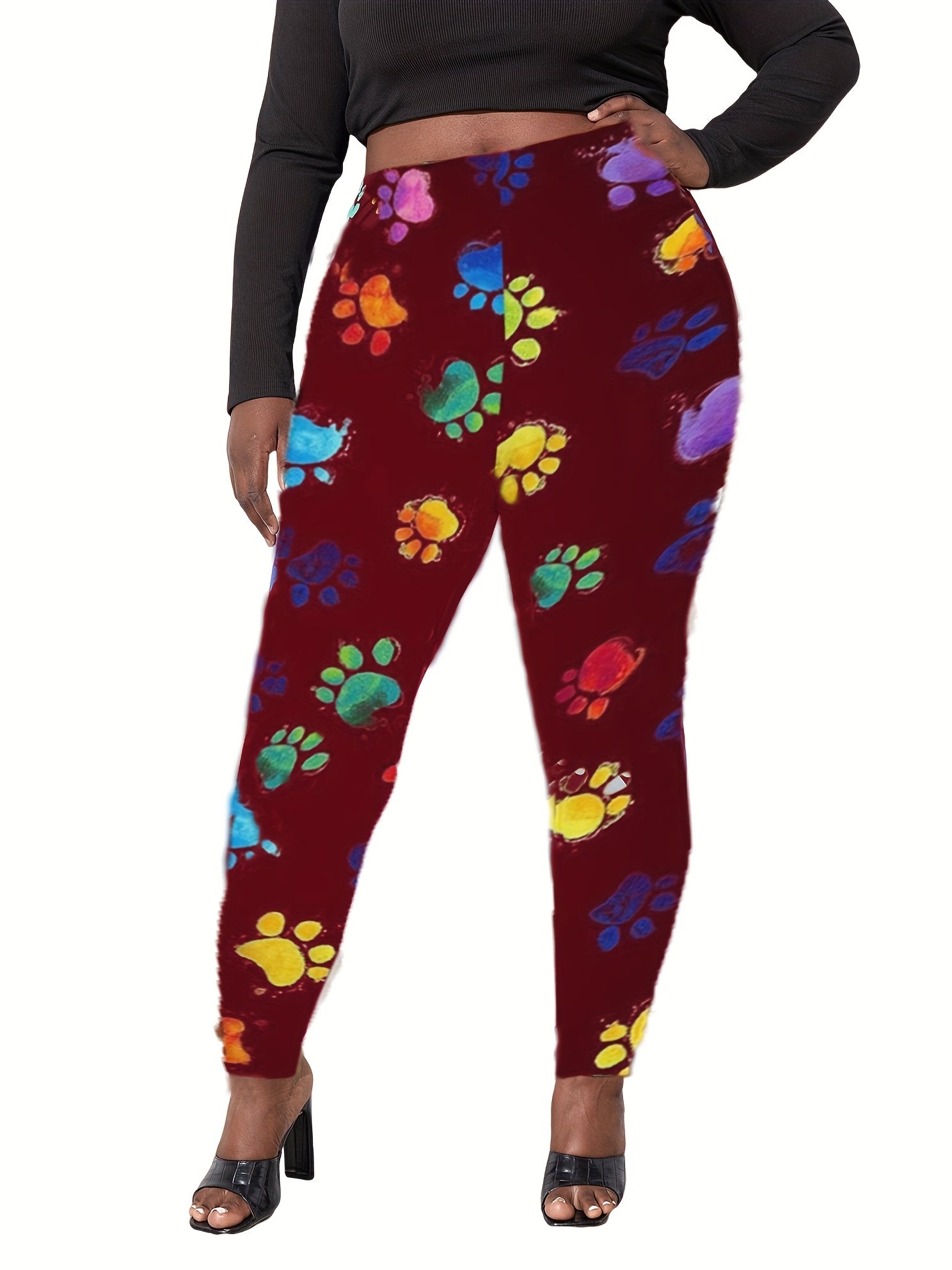 Colorful Paw Print High Stretch Skinny Leggings