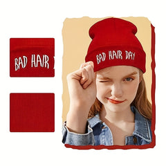 Bad Hair Embroidery Beanie Unisex Knit Hat Windproof Warm Beanies