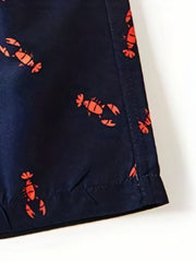 Crayfish Pattern Print Men s Swim Trunks Quick Dry Drawstring Beach Shorts
