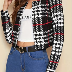Plaid Print Open Front Jacket Casual Long Sleeve Jacket