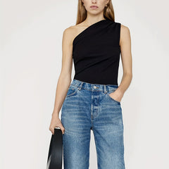 One Shoulder Tank Top Casual Asymmetrical Neck Sleeveless Top