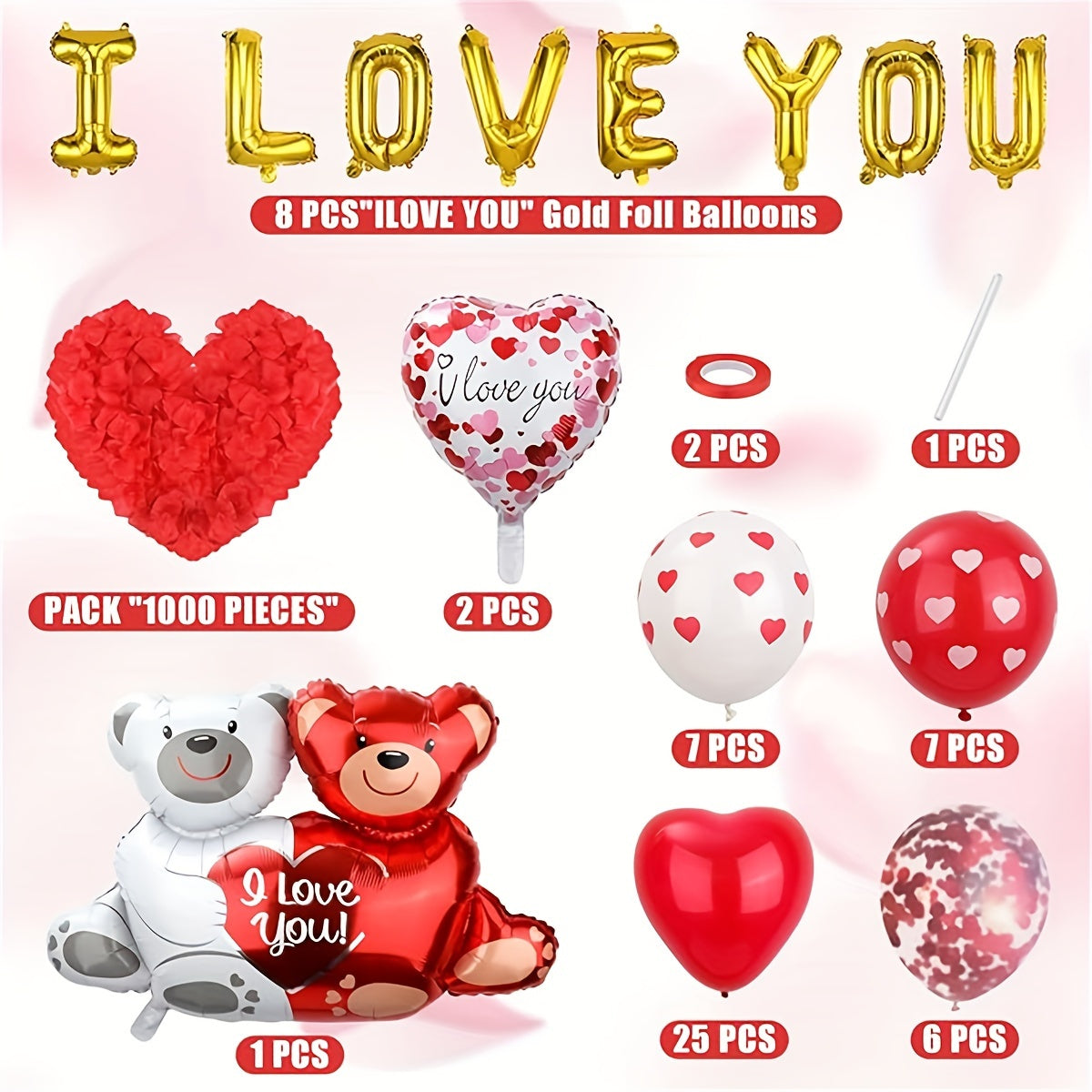 1058pcs Red Heart Balloons Heart Bear Balloons Balloons Set