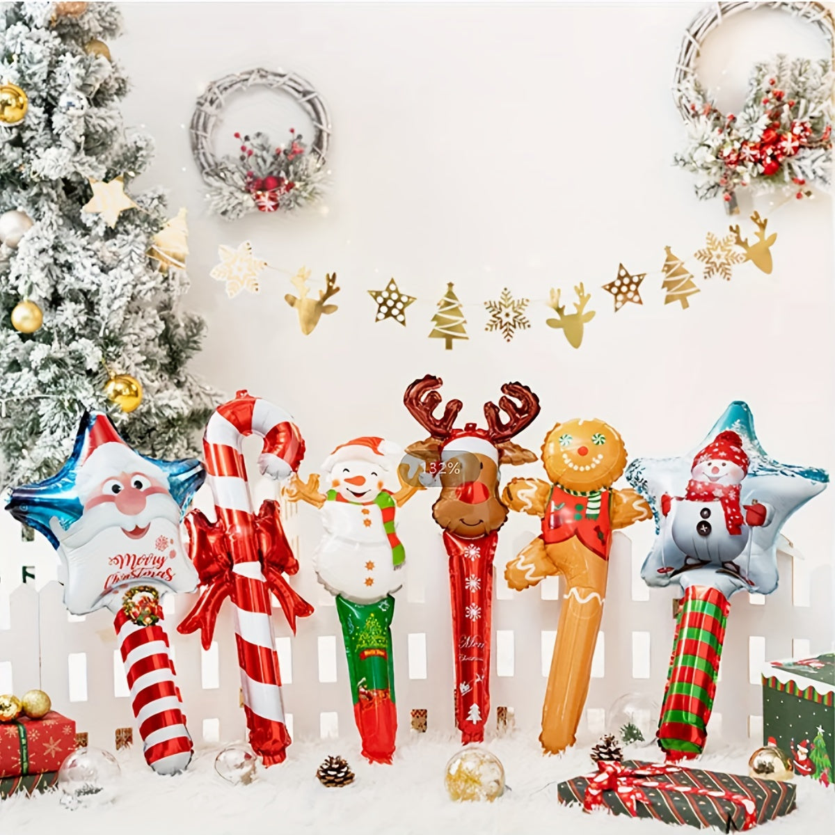 8pcs Christmas Foil Balloon Decoration - Deer, Snowman, Gingerbread Man