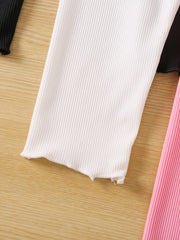 3pcs Girls Ribbed Leggings Set Kids Casual Tights Pants