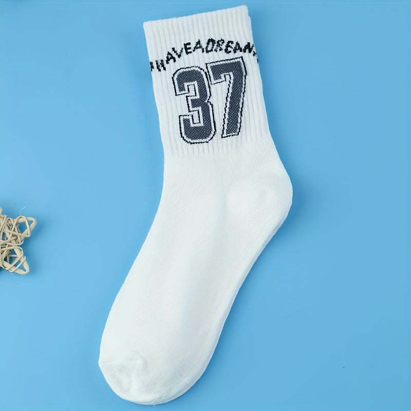 3 Pairs Number Print Socks Comfy Mid Tube Socks