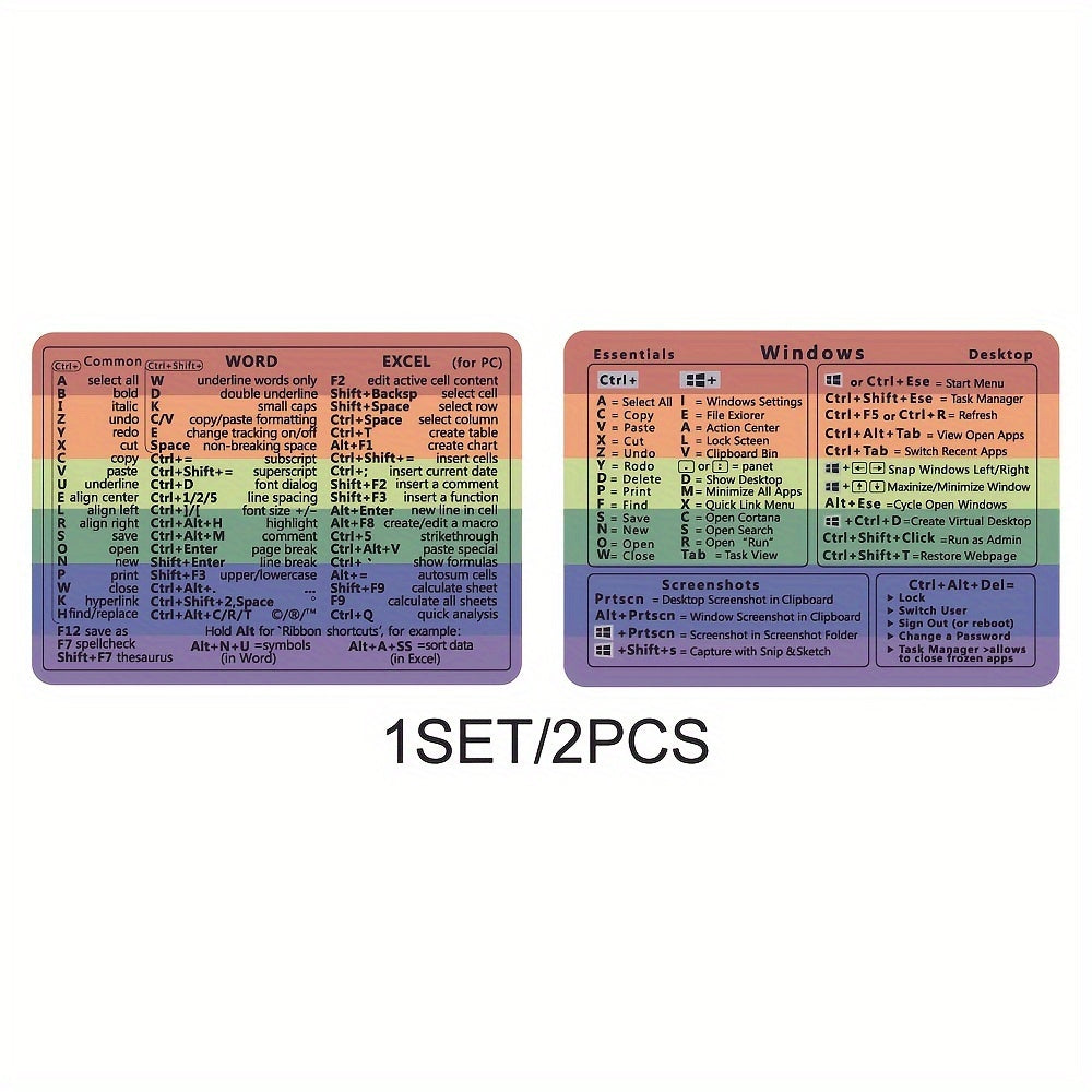 2 Sheets Windows Word Shortcut Key Sticker Set Laptop Reference Tips Sticker