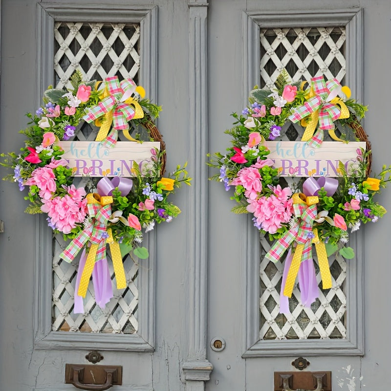 Spring Wood Sign Flower Wreath Christmas Hanging Decorations