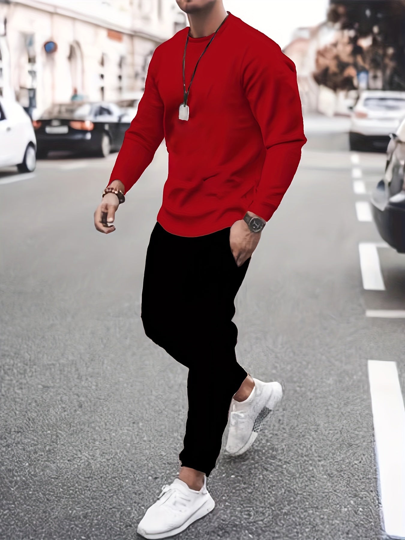 Christmas Deer Pattern Mens Outfit Long Sleeve T shirt And Sweatpants Set